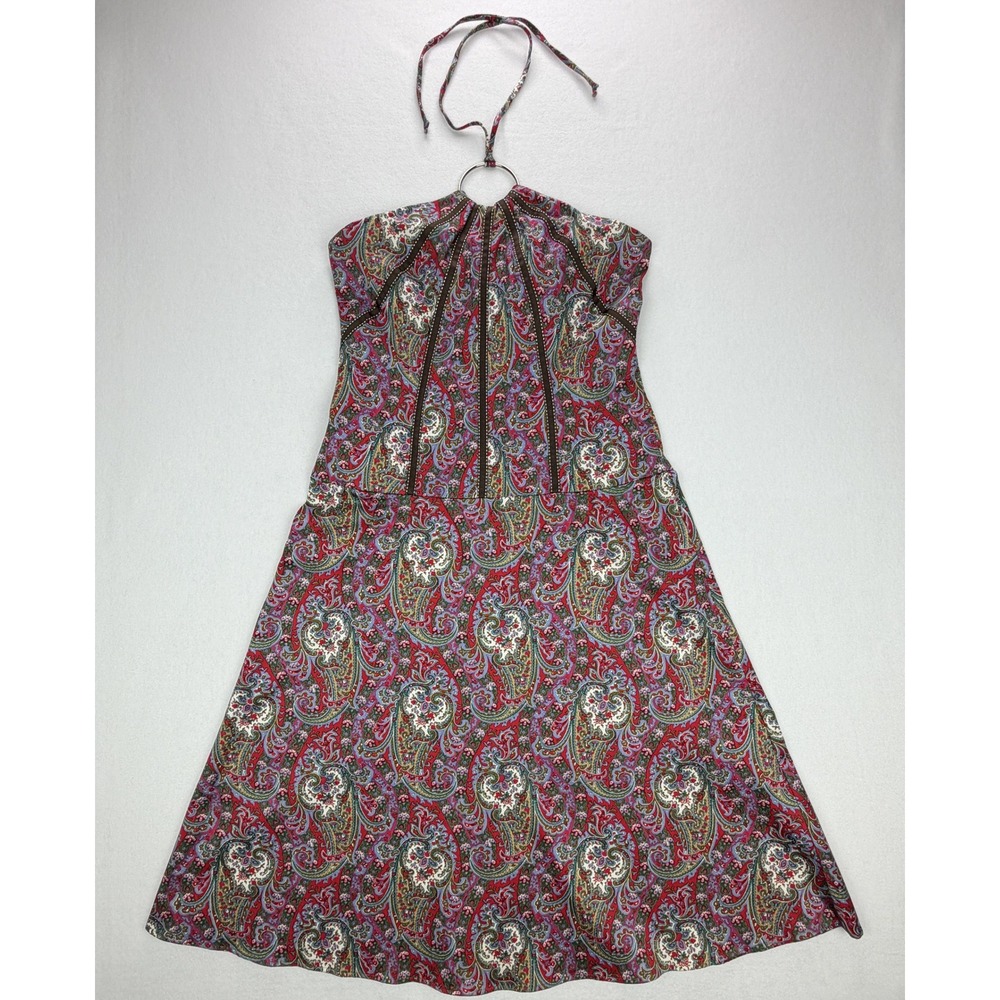 Curtsey Womens Paisley Halter O-Ring A-Line Dress Red Purple Size 8